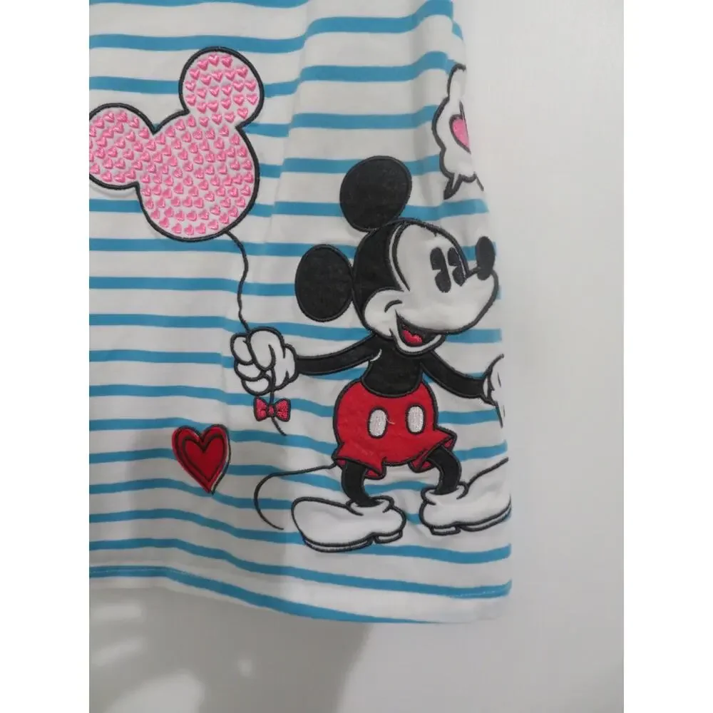 Disney Parks Kids S Blue White Mickey Mouse Striped Short Sleeve Dress Tunic Top